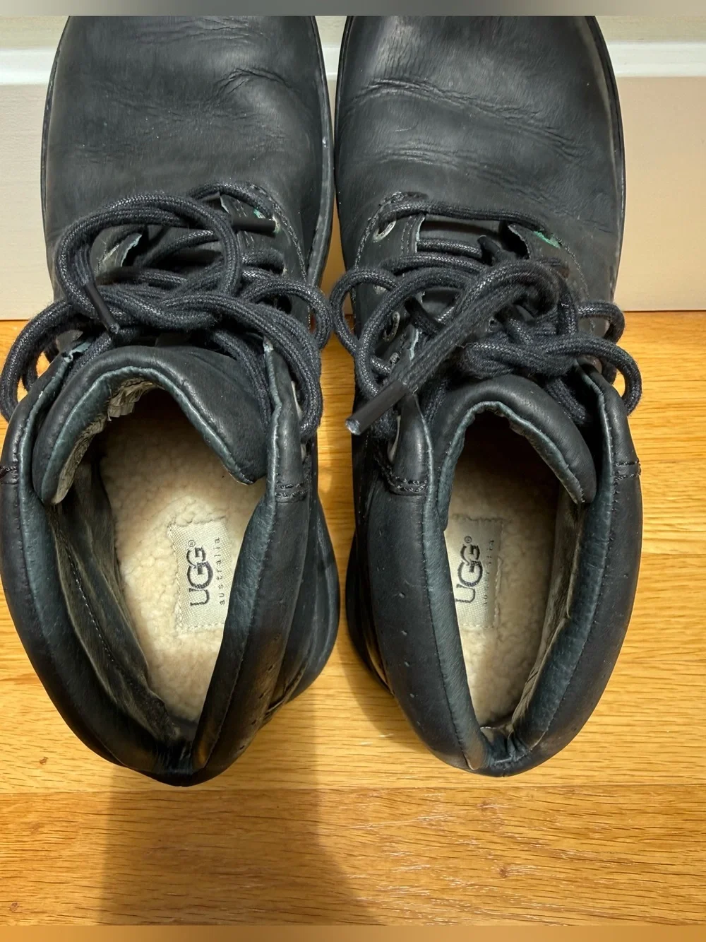UGG Black Leather Lace-Up Boots, size 10 men’s
